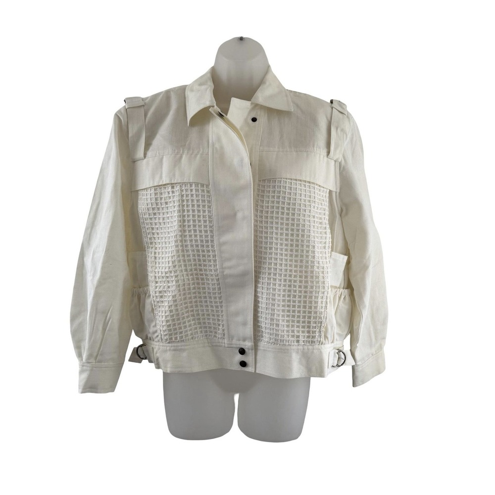 Vintage Escada Jacket Womens‎ Small Cream Linen Mesh Panel Western Germany 80s